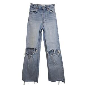 Zara Stonewashed Distressed High Waisted High Rise Jeans Size 4
